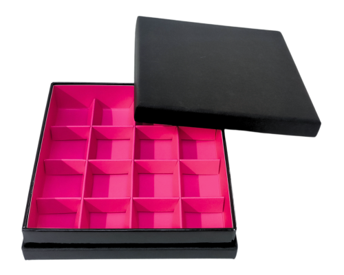 Portofino box L139xW139xH31mm + compartments black fuchsia