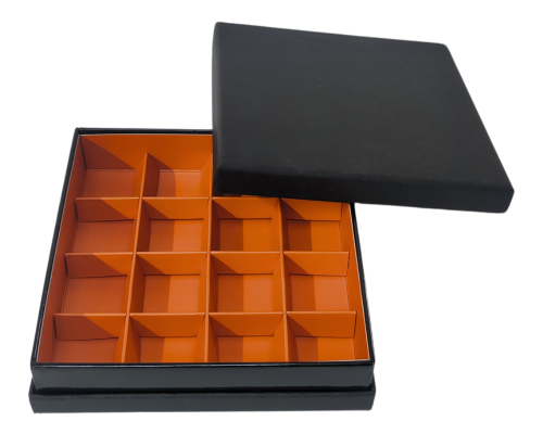 Portofino box L139xW139xH31mm + compartments black sunset orange